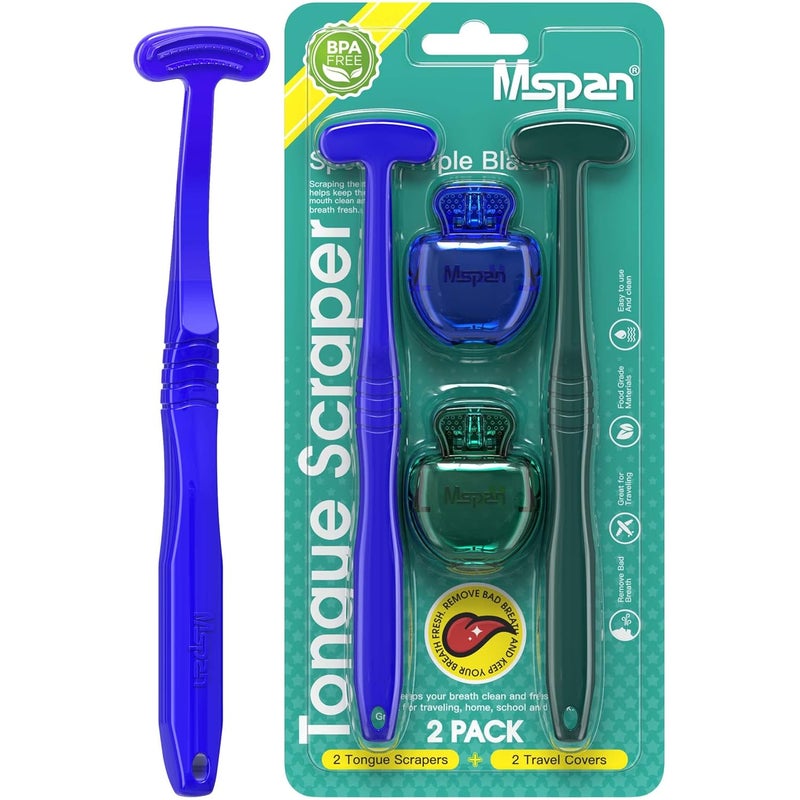 Mspan Tongue Scraper Cleaner Brush: Tongue Cleaning Scrubber with Plastic Travel Case Cover for Adults Kids - Dental Clean Bad Breath Kit 2 Pack - Image 1